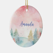 Roze & Blauw Frosted waterverf Keramisch Ornament (Rechts)