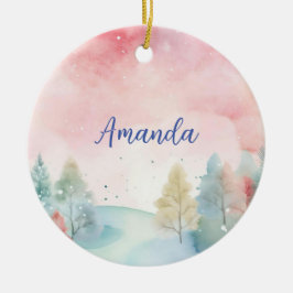 Roze & Blauw Frosted waterverf Keramisch Ornament