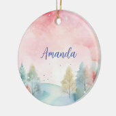 Roze & Blauw Frosted waterverf Keramisch Ornament (Links)