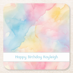 Roze Blauw Geel Abstract Whimsisch Verjaardagsfees Kartonnen Onderzetters