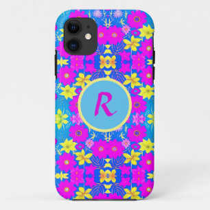 Roze blauw geel bloem patroon achtergrond voeg naa Case-Mate iPhone case