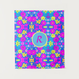Roze blauw geel bloem patroon achtergrond voeg naa wandkleed