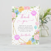 Roze Blauw Geel Bloemen Goud Lijst Sweet 16 Bedankkaart (Staand voorkant)