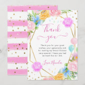 Roze Blauw Geel Bloemen Goud Lijst Sweet 16 Bedankkaart (Voorkant / Achterkant)