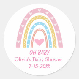 Roze Blauw Geel Boho Regenboog Oh Baby shower Ronde Sticker