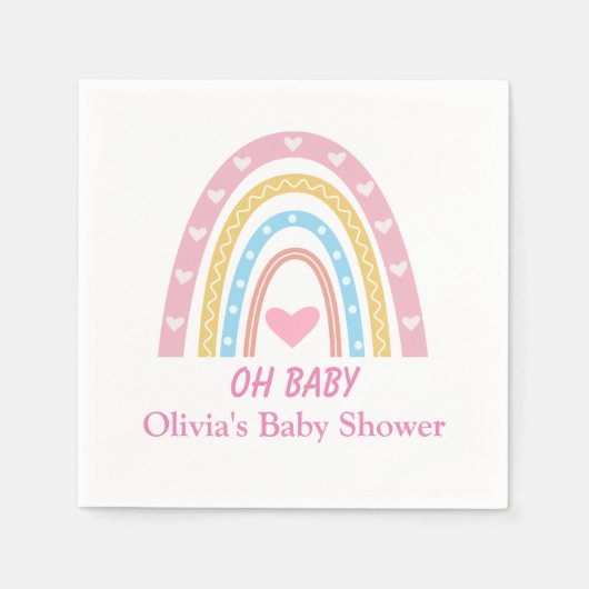 Roze Blauw Geel Boho Regenboog Oh Baby shower Servet (Voorkant)