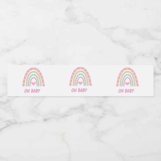 Roze Blauw Geel Boho Regenboog Oh Baby shower Waterfles Etiket (Enkel label)