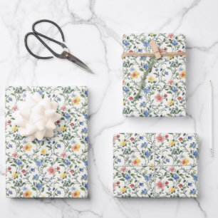 Roze Blauw Geel Cottagecore Bruidsfeest Inpakpapier Vel