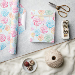 Roze Blauw Geel Groen Oranje Lolly's Verjaardag Cadeaupapier
