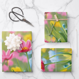 Roze Blauw Geel Groene Wilde Bloemen Velden 2025 Inpakpapier Vel
