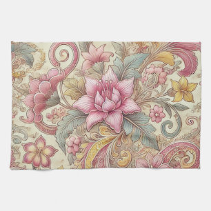 Roze Blauw Geel Indonesische Batik Boho Waterverf Theedoek