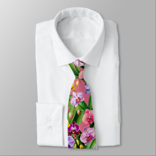 Roze Blauw Geel Lila Groen Orchidee Bloemen Stropdas