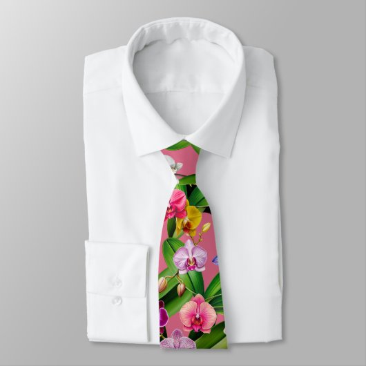 Roze Blauw Geel Lila Groen Orchidee Bloemen Stropdas (Gebonden)
