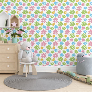 Roze Blauw Geel Lime Groen Bloemmotief Kunstpatroo Behang