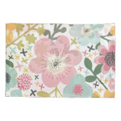 Roze Blauw Geel Modern Bloemmotief Kussensloop (Achterkant)