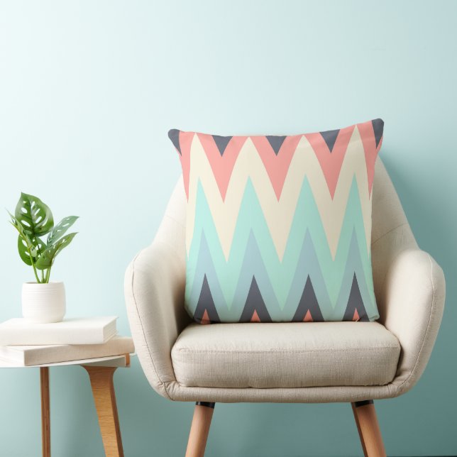 roze, blauw, geel, perzik en geel chevron Patte Kussen (Stoel)