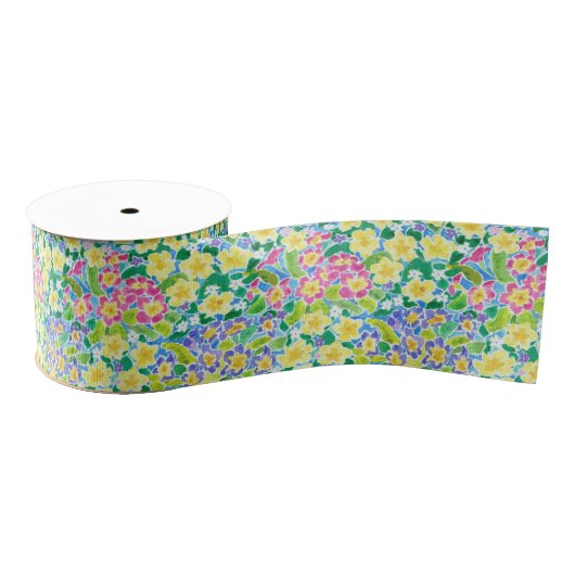  roze, blauw, geel Primroses 3-inch lint (Spoel)
