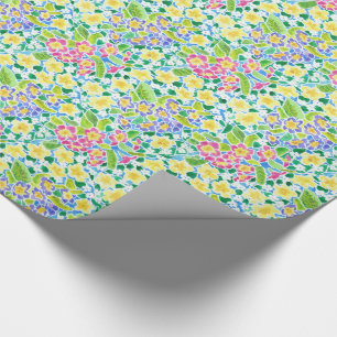  roze, blauw, geel Primroses Floral Cadeaupapier