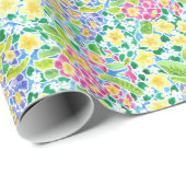  roze, blauw, geel Primroses Floral Cadeaupapier (Rol Hoek)
