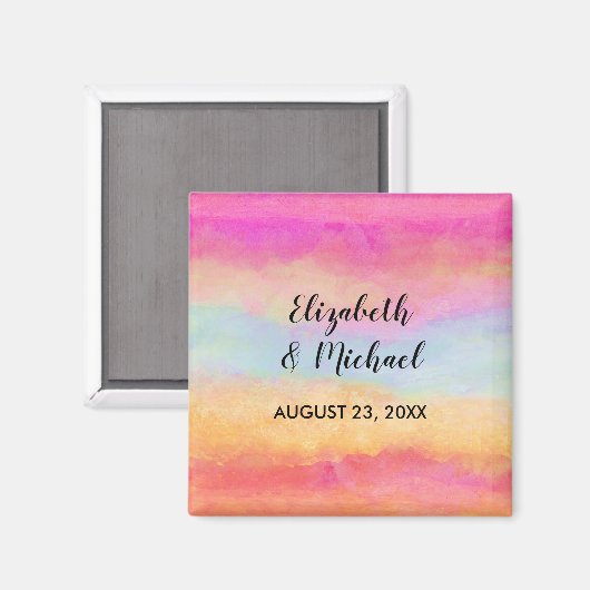 Roze Blauw Geel Regenboog Abstracte Strepen Magneet (Voorkant / Achterkant)