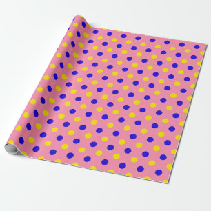 Roze Blauw Geel Stippen Design Cadeaupapier