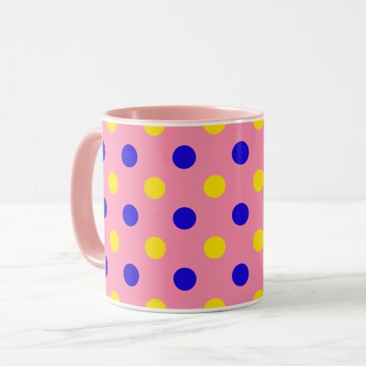 Roze Blauw Geel Stippen Design  Mok (Voorkant links)