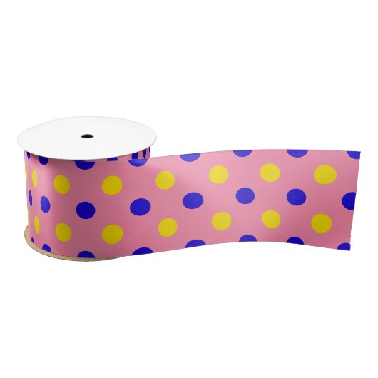 Roze Blauw Geel Stippen Design  Satijnen Lint (Spoel)