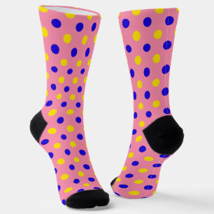 Roze Blauw Geel Stippen Design Sokken