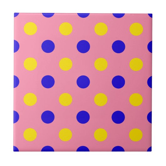 Roze Blauw Geel Stippen Design Tegeltje (Voorkant)