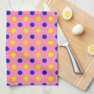 Roze Blauw Geel Stippen Design Theedoek