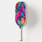 Roze Blauw Geel Tie Dye Hearts Monogram Pickleball Paddle (Links)