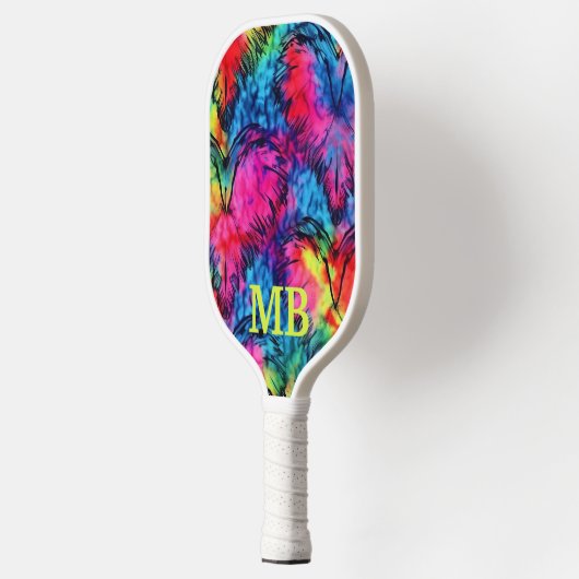 Roze Blauw Geel Tie Dye Hearts Monogram Pickleball Paddle (Links)
