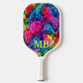 Roze Blauw Geel Tie Dye Hearts Monogram Pickleball Paddle (Achterkant)