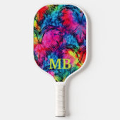 Roze Blauw Geel Tie Dye Hearts Monogram Pickleball Paddle (Voorkant)