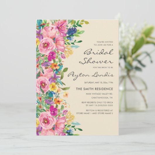 Roze Blauw Geel Vrijgezellenfeest Wildbloemen Kaart (Staand voorkant)