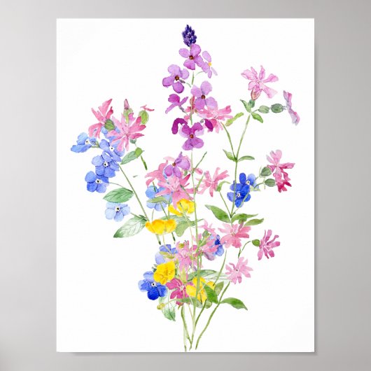 Roze Blauw Geel Wildbloem Boeket Poster (Voorkant)