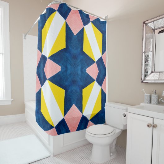Roze, blauw, geel, wit Abstract Douchegordijn (In situ)