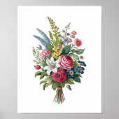  Roze Blauw Geel Wit Wildflowers Boeket Poster (Voorkant)