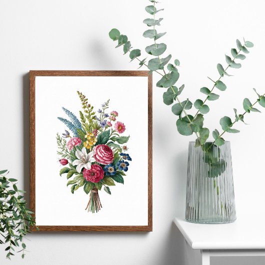  Roze Blauw Geel Wit Wildflowers Boeket Poster