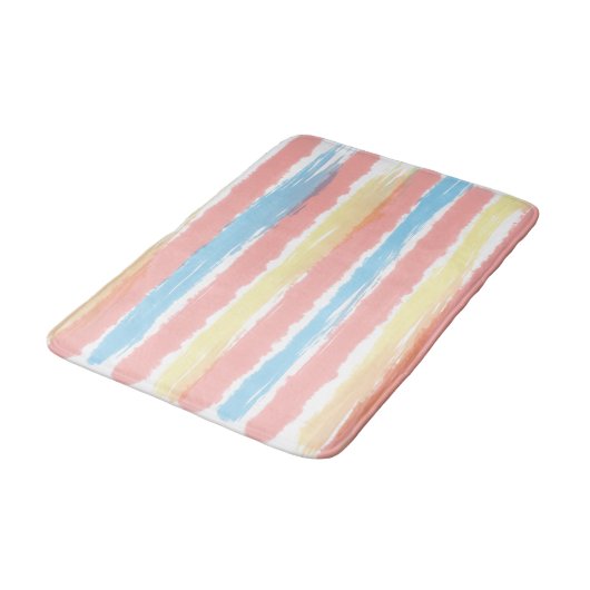 Roze Blauw Geel Witte Aquarel Strepen Badmat (Gekanteld)