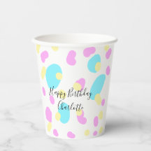 Roze blauw geelgelukkige verjaardag kinder vormen 