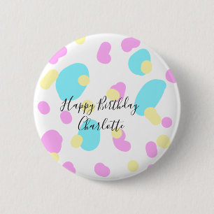 Roze blauw geelgelukkige verjaardag kinderen vorme ronde button 5,7 cm