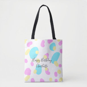 Roze blauw geelgelukkige verjaardag kinderen vorme tote bag
