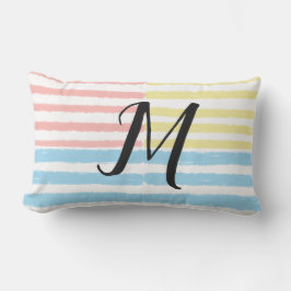Roze Blauw Gele Aquarel Strepen Monogram Buitenkussen