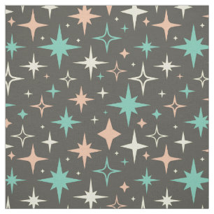 Roze Blauw Gele Atoomsterren op Bruine Mid Century Stof