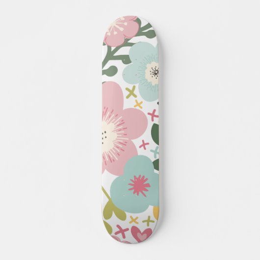 Roze Blauw Gele Bloemen Moderne Floral Persoonlijk Skateboard (Voorkant)