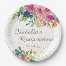 Roze Blauw Gele Bloemige Quinceañera Verjaardag