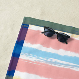 Roze Blauw Gele Pastel Strepen Strandlaken