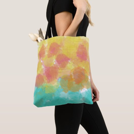  Roze Blauw Gele Waterverf Tote Bag (Dichtbij)