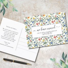 Roze Blauw Gele Wilde Bloemen Cottagecore Verhuisb Aankondigingskaart
